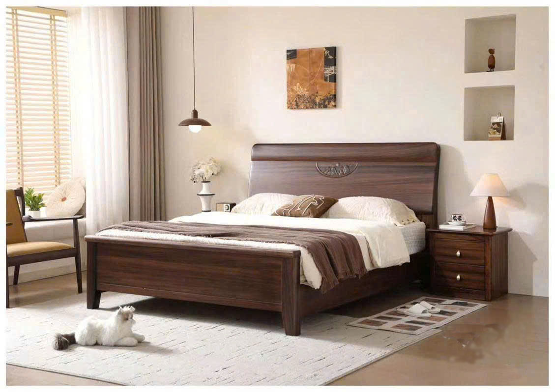 Giường Dát Thông Veneer Sơn Óc Chó Nhập Khẩu